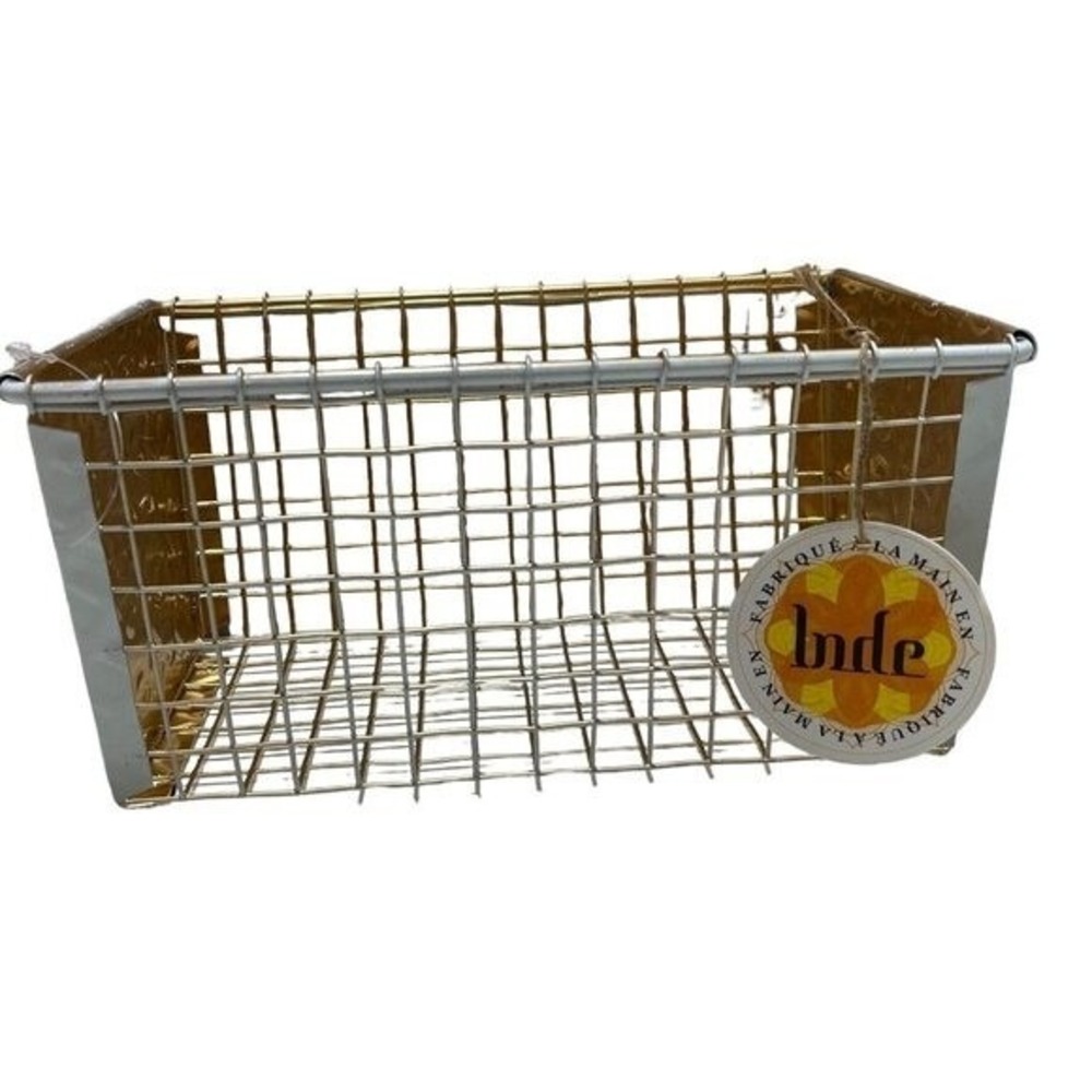 Wire Basket Gold & White 9.5"x7"x5" NEW!